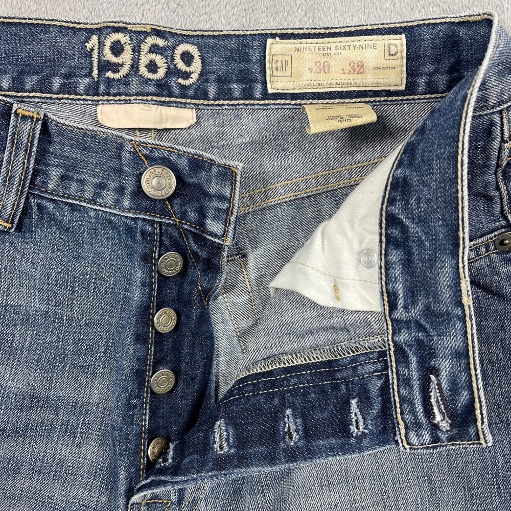 Gap 1969 Jeans Mens 30(29)x32(31) Blue Straight Leg Button Fly Made in USA Denim - Picture 6 of 13